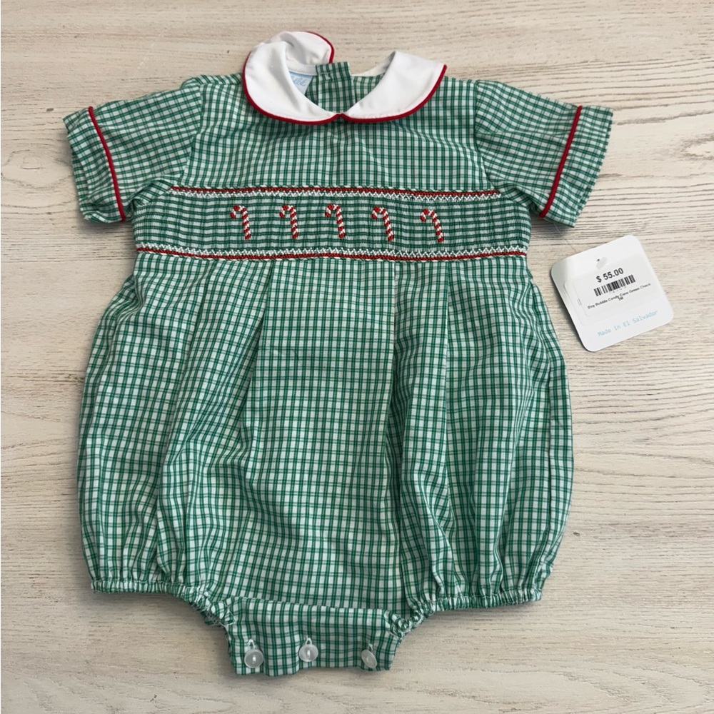 Petit Bebe Green Gingham  Baby Romper